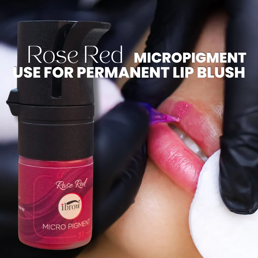 An image of rose red lip pigment being used on a customer