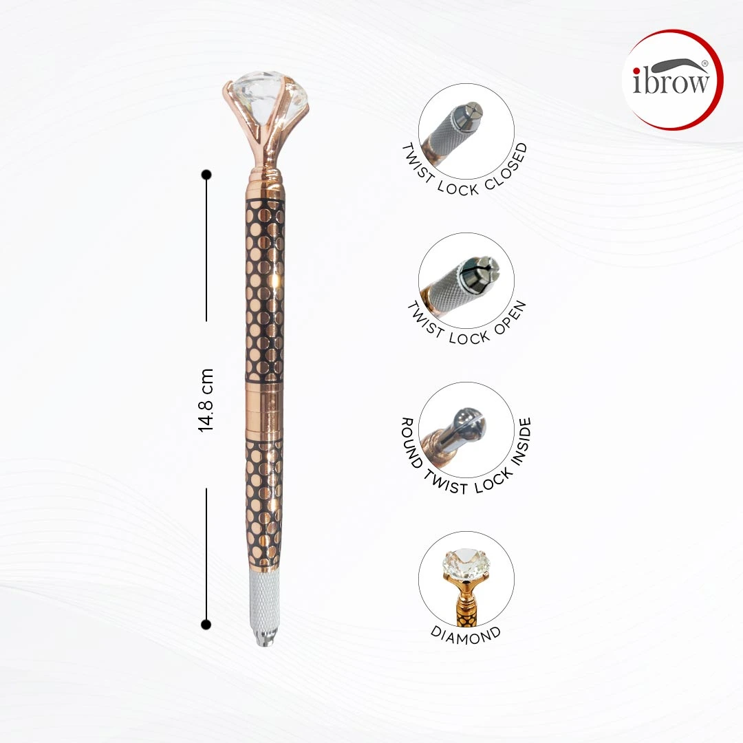 Rose Gold Crystal Semi Permanent Manual Microblading Makeup Pen Holder
